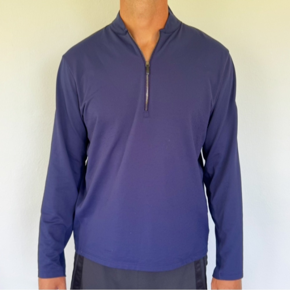 Greyson navy blue men’s fleece lined quarter zip athletic pullover shirt large